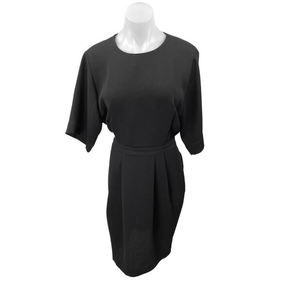 & Other Stories Black Pleated Short Sleeve Cutout Back Pencil Sheath Dress Sz 6 - Picture 1 of 5